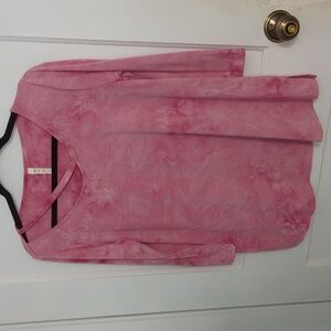 mts Pink Tie-Dye Crisscross Neck Long Sleeve Top